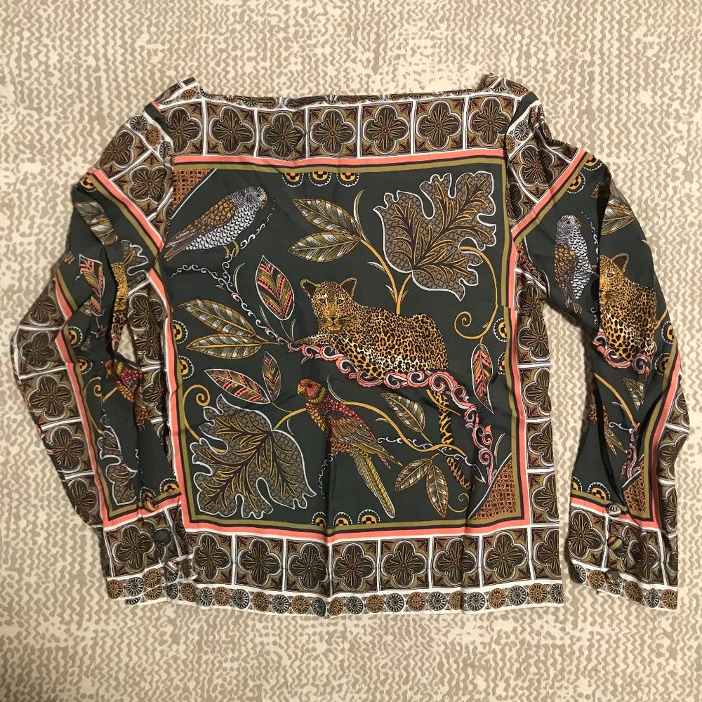 EUC J. Crew Boatneck Top in Ornate Jungle Print Size M